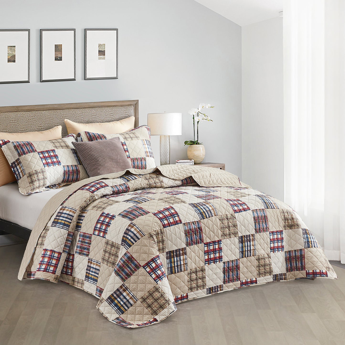 CHIXIN Plaid Patchwork Quilt Set