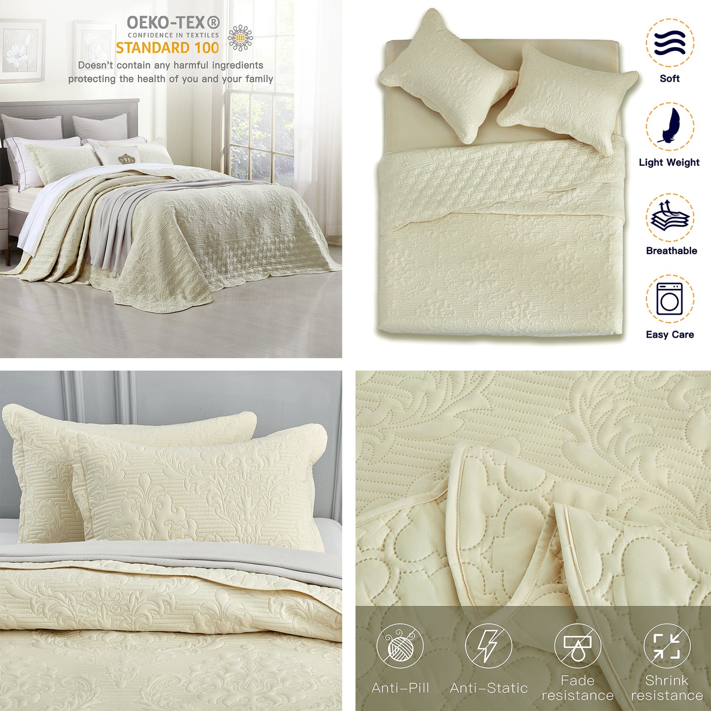 CHIXIN Ultrasonic Bedspread Coverlet Set